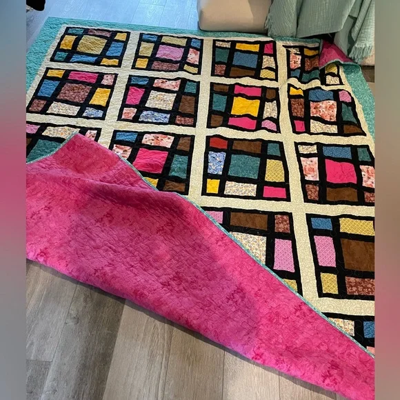 Handmade Colorful “stained glass” Patchwork Quilt - Picture 3 of 7